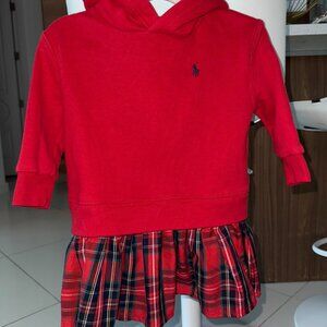 Ralph Lauren Toddler Girl Red Hoodie Dress with Plaid Skirt (2T)